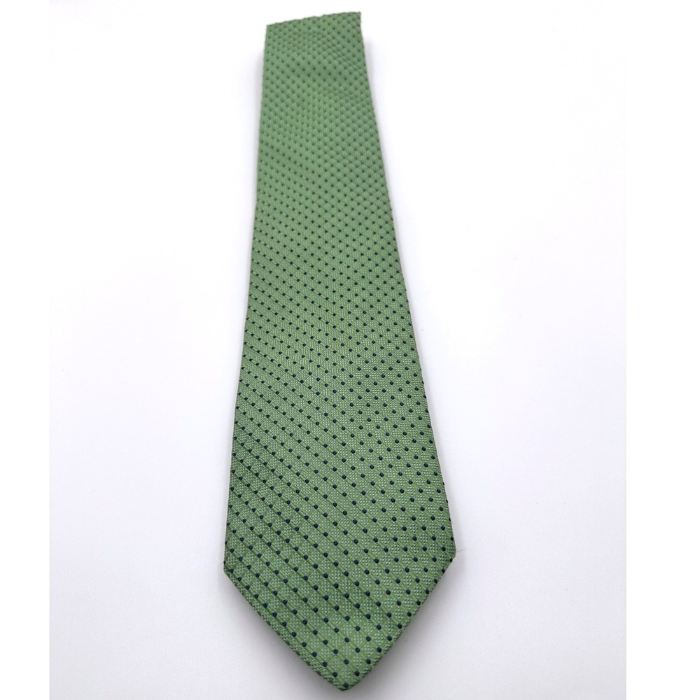 90s Vintage Tommy Hilfiger Sage Green Navy Micro Dot Silk Tie USA Made 60x3.5